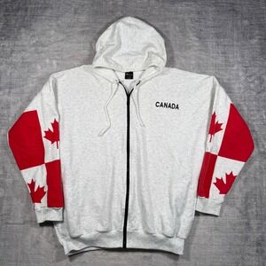 Canada Sweatshirt Mens Large Grey Zip Up Hoodie Vintage 90s Flag Wrap Around